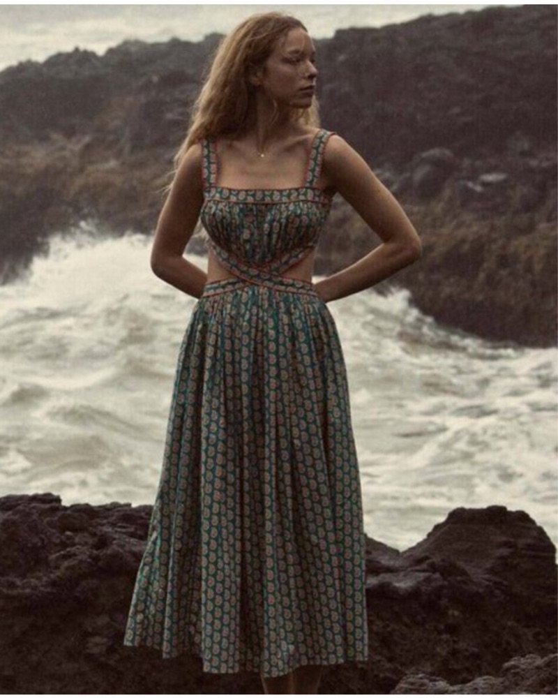 green emerald velvet dress Tasha Embroidered Midi Dress