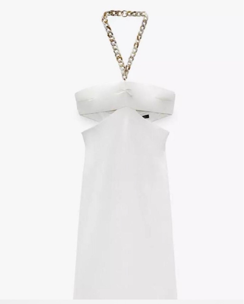 green emerald velvet dress Zara White Yellow Cold Shoulder Floral Scoop Neck Cami Cross Back Midi  Dress S main image 1