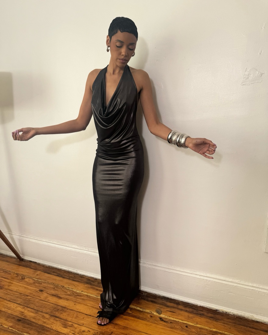 Deep Plunge Backless Evening Gown - Image 1