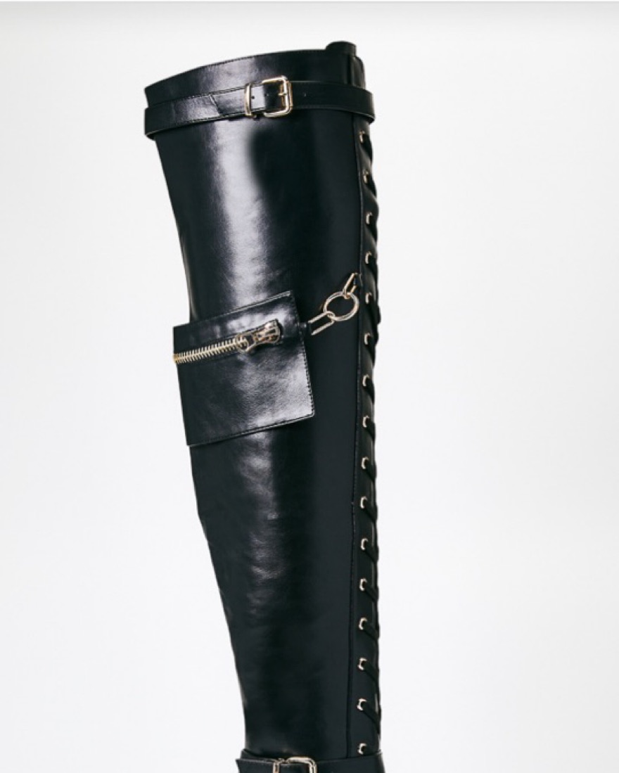 Black Leather High Block Heel Boots - Image 2