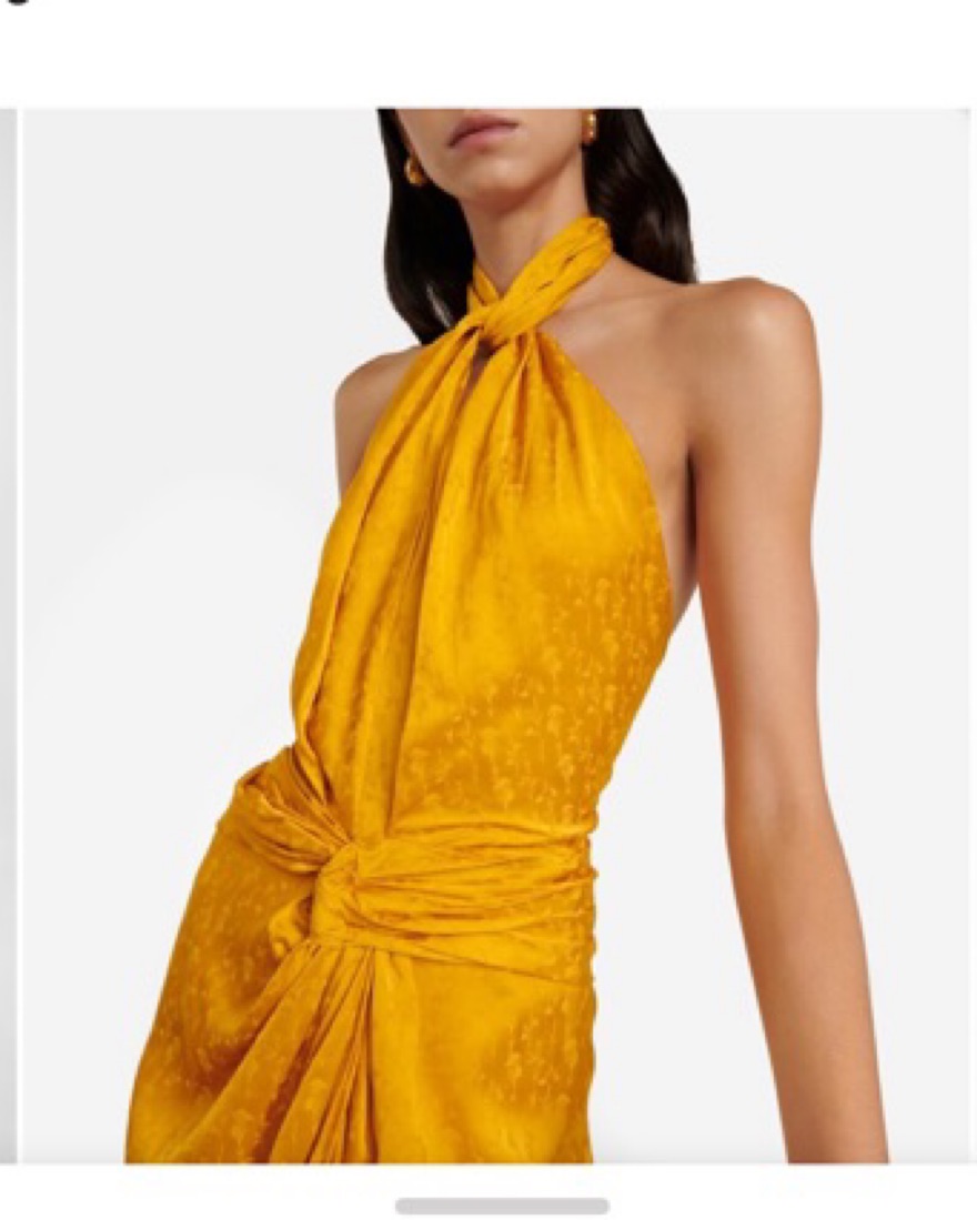 slim fit dress slacks Laurel Unique Halter Ruffles Floor Length Chiffon Bridesmaid Dresses, Mustard