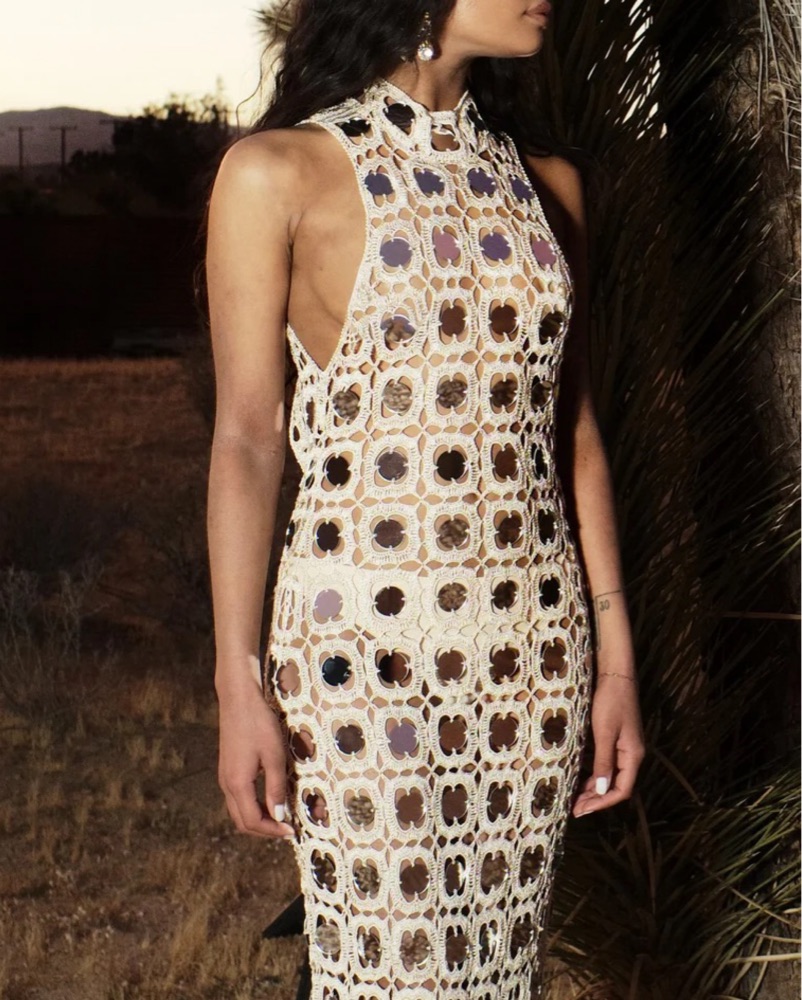 Crochet Mirror Cover Up Maxi Dress by Delfi Collective - Pickle