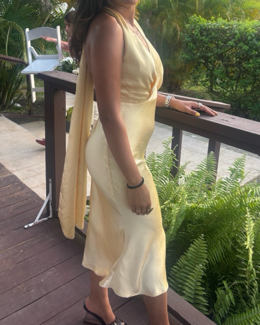 Butter Yellow Halter Neck Midi Dress - Image 4