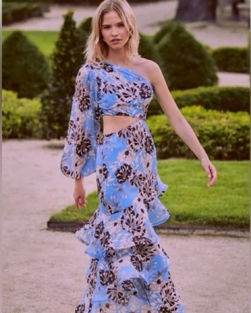 strapless open back dress Imelda One Shoulder Floral Maxi Dress