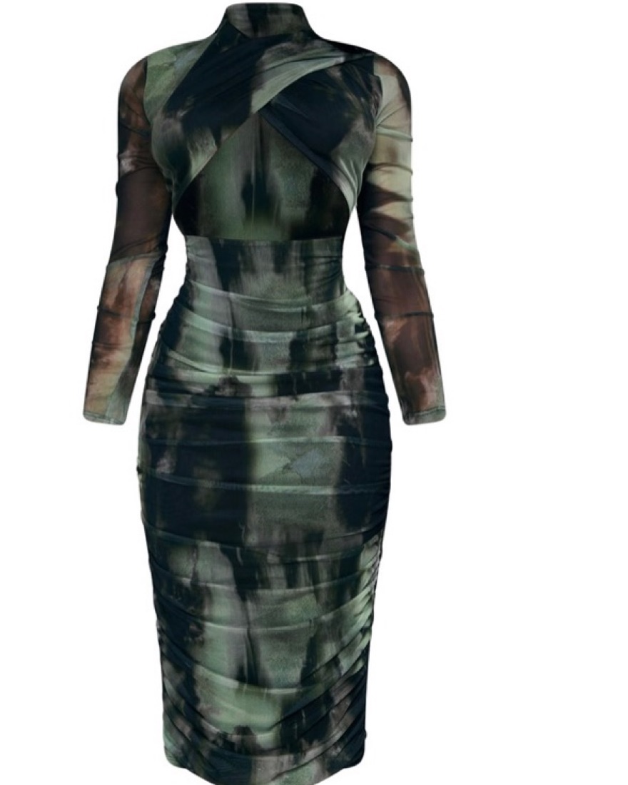 Green Abstract Midaxi Cutout Dress - Image 5