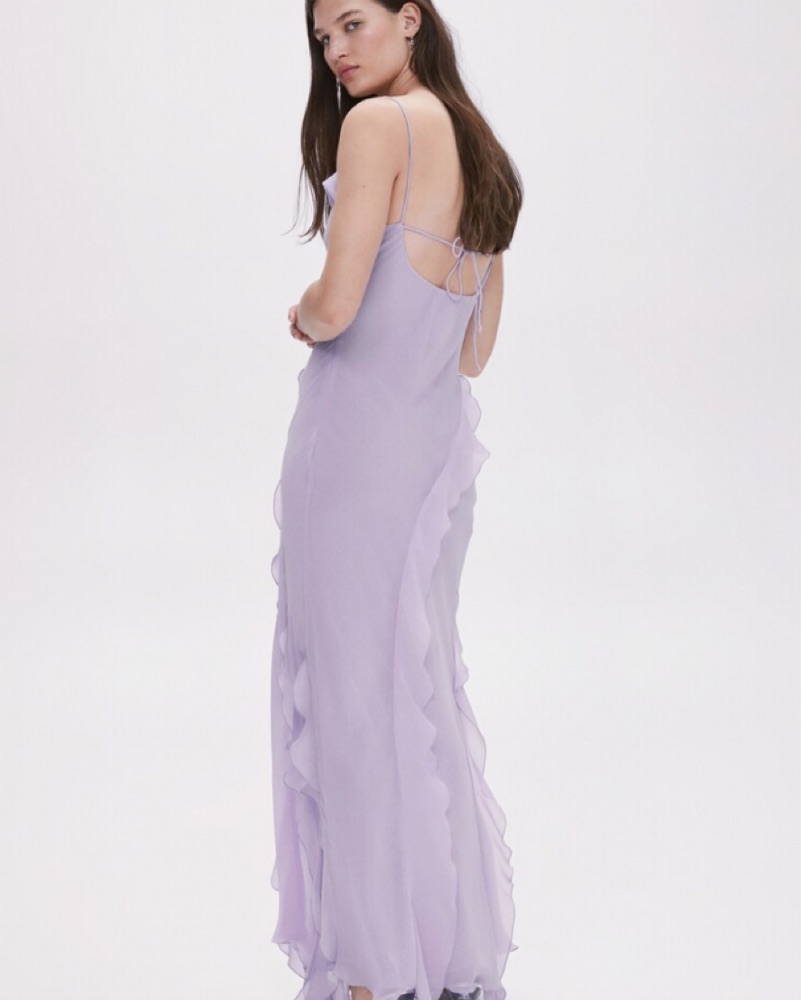 fitted lace wedding dress MANGO Purple Chiffon Ruffle Dress UK L main image 0