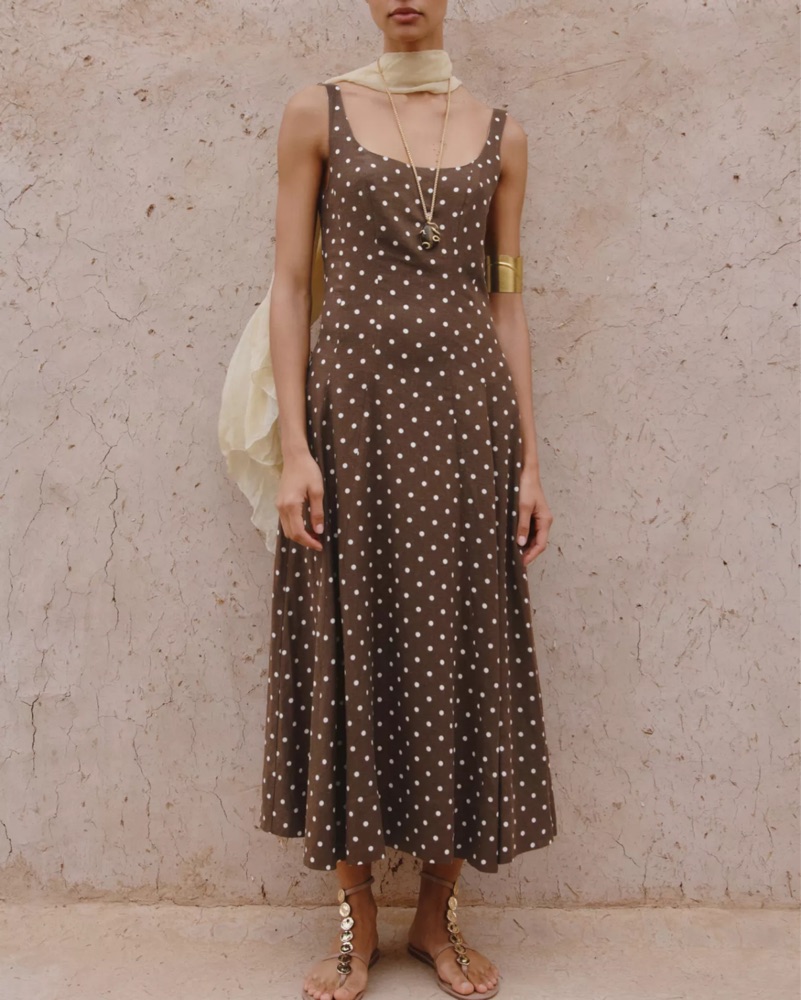 Brown Polka Dot Midi Dress by ZARA
