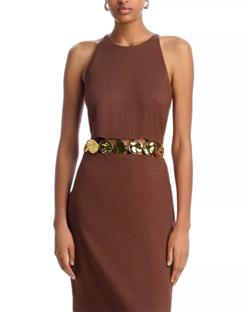 green emerald velvet dress Grycen One-Shoulder Jacquard Midi Dress in Gold Ochre