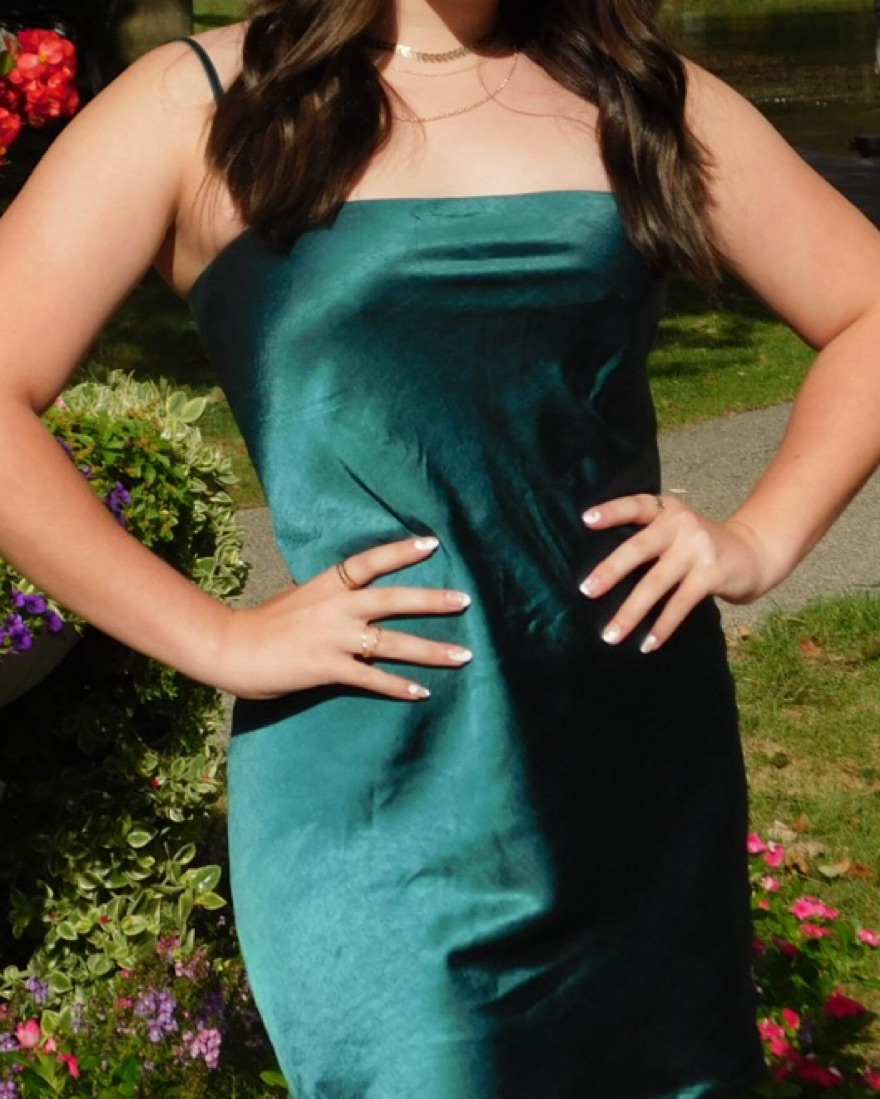 Emerald Green Satin Dress - Image 3