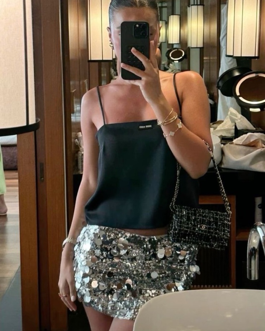 Sequin Silver Mini Skirt - Image 1