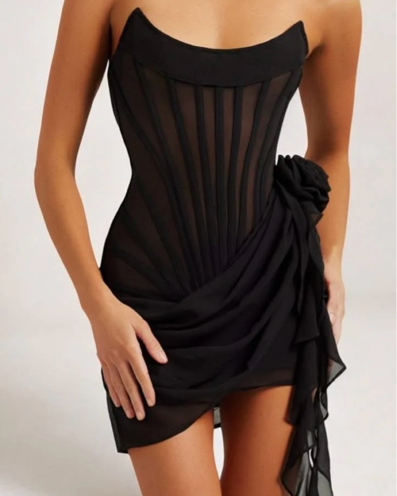 Black Chiffon Mesh Corset Dress by Heiress Beverly Hills - Pickle