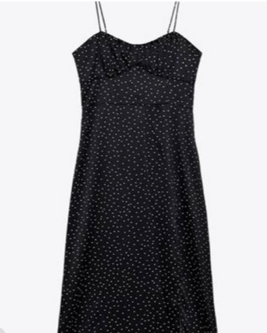 knee length dresses for ladies ZARA. Long black dress with white polka dots. TM  Hibuy market