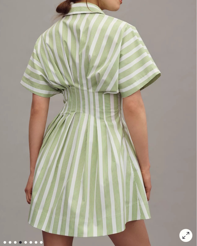 green emerald velvet dress Anthropologie Dress Womens 0 Green Button Up Long Sleeve Belted White Striped