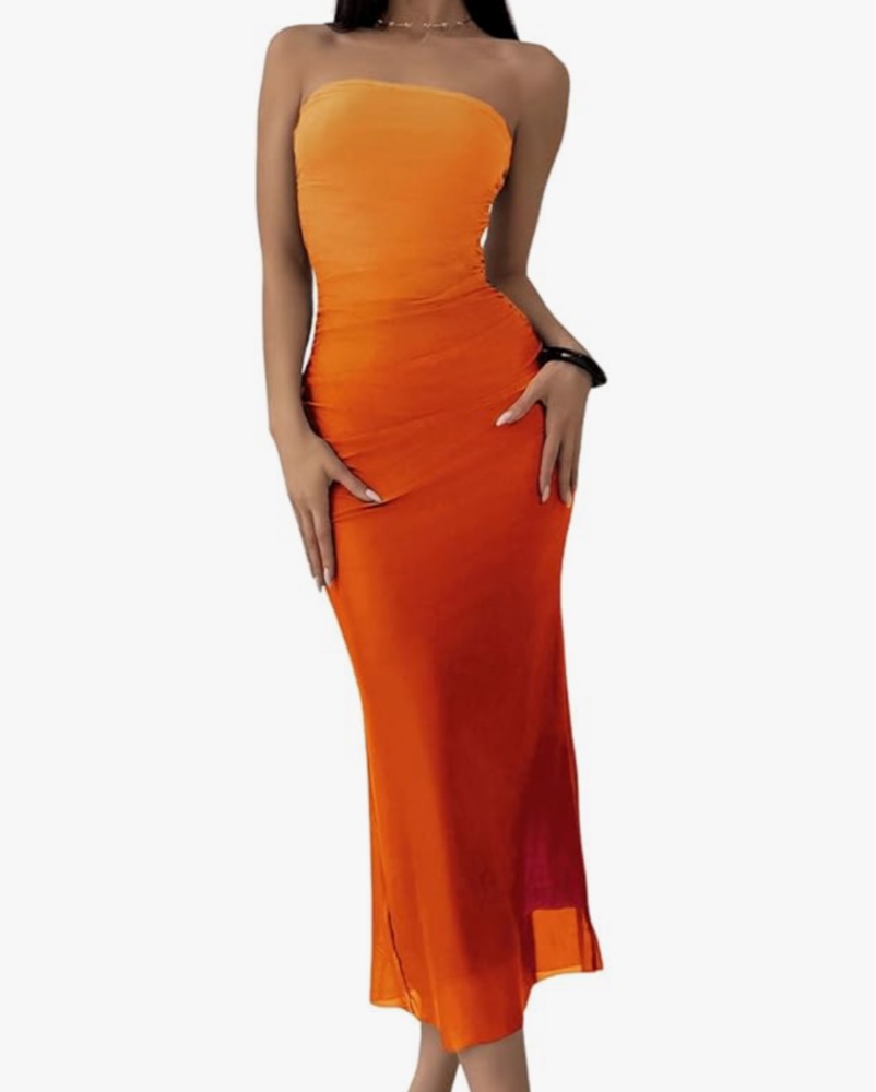 orange ombre midi/maxi strapless dress by N/A Amazon - Pickle