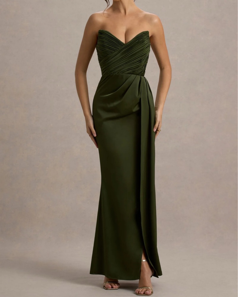 Club L London Edel Olive Satin Strapless by Club L London - Pickle