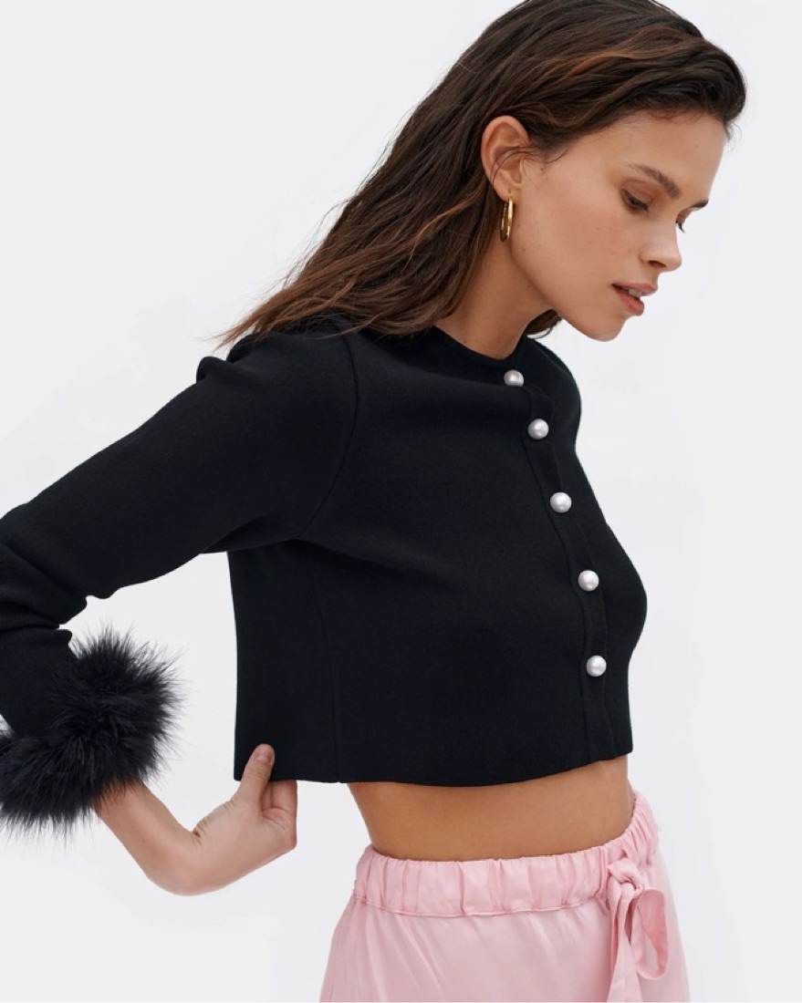 Sleeper Black Feather Cropped Cardigan - Image 5