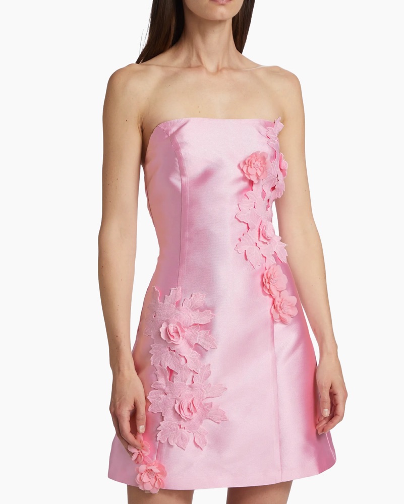 strapless open back dress Flora Strapless Gown in Pink & Green Floral main image 0