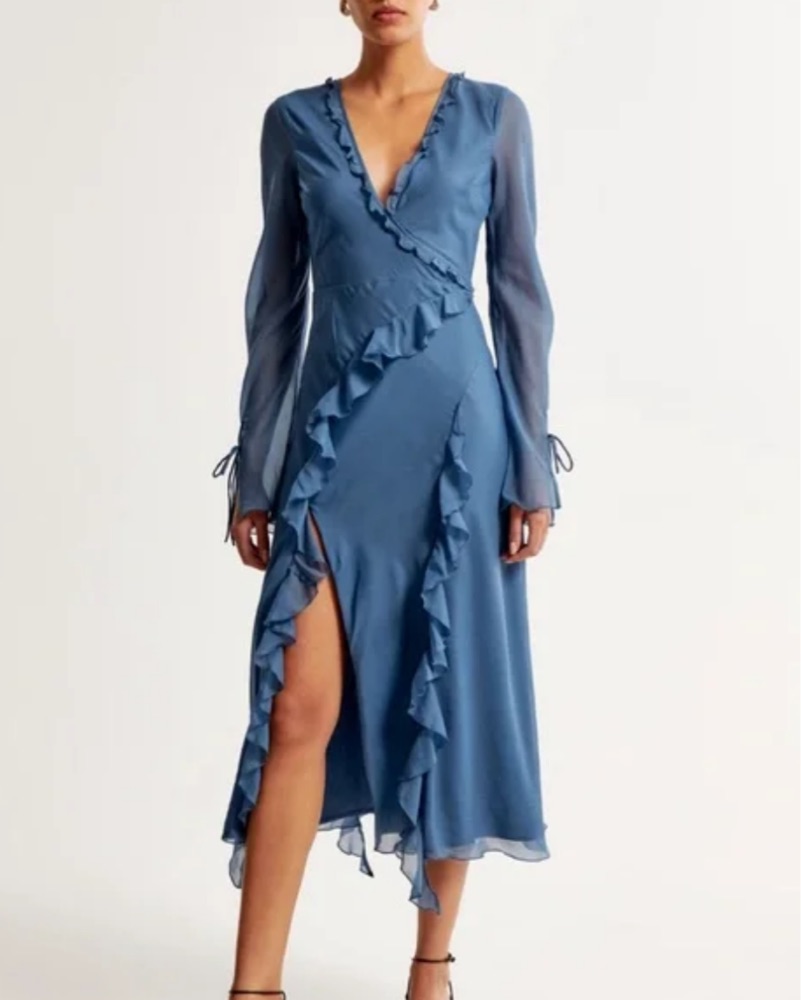 princess polly baby blue dress Blue Floral Long Sleeve Midi Dress - All Dresses