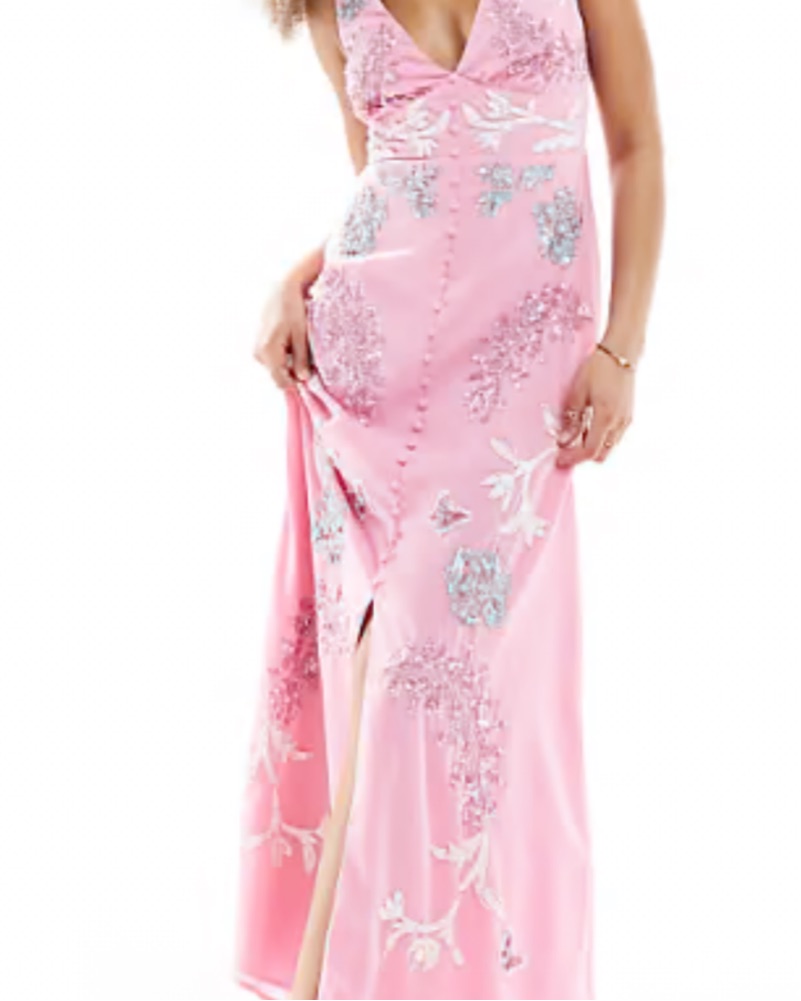 strapless open back dress Embellished Scoop-Neck Backless Maxi Dress in Pink - 8 main image 0