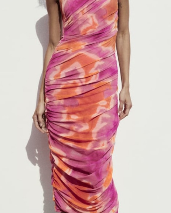 open lace back dress Zara Pink Tie Dye Linen Sleeveless Midi Dress main image 1