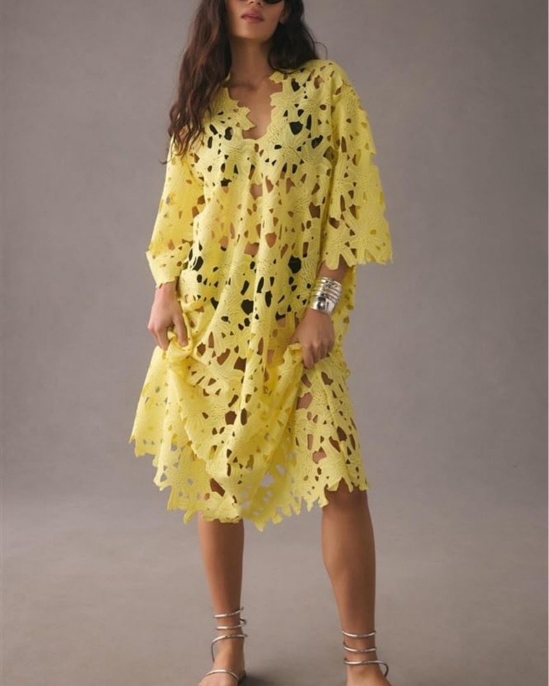 chinese dress ladies Rent Anthropologie Halter Cutwork Lace Dress