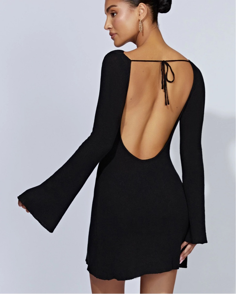open lace back dress White Open Back Knit Mini Dress – Gabi Swimwear main image 1