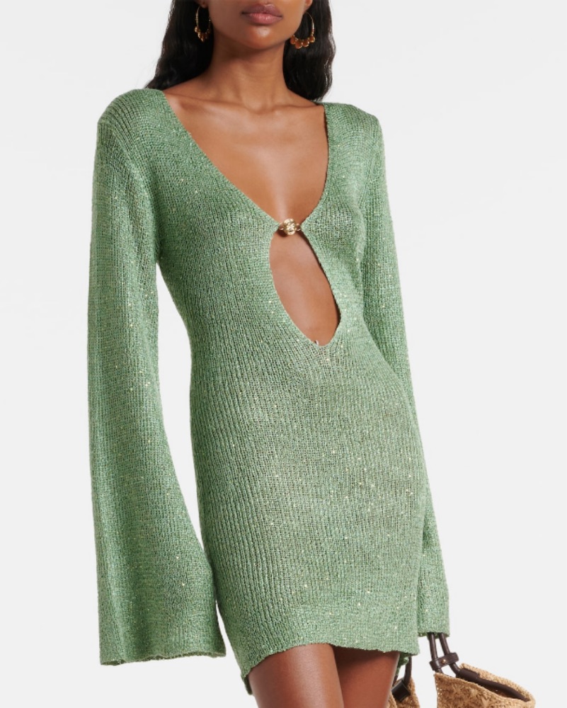 BANANHOT Sequin Knit Mini Dress Coverup by Bananhot - Pickle
