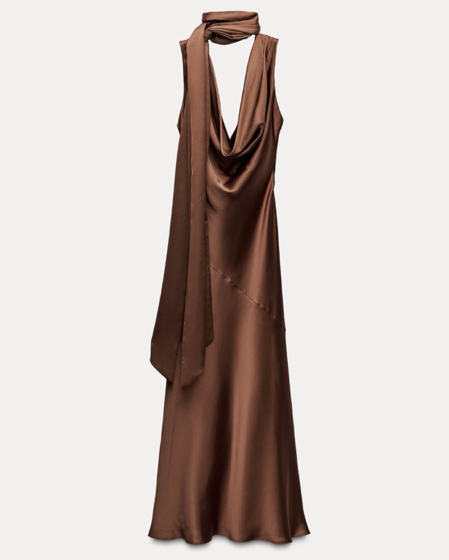 blue dress for baby girl Monaco Brown Dress with Scarf – MATTERS main image 0