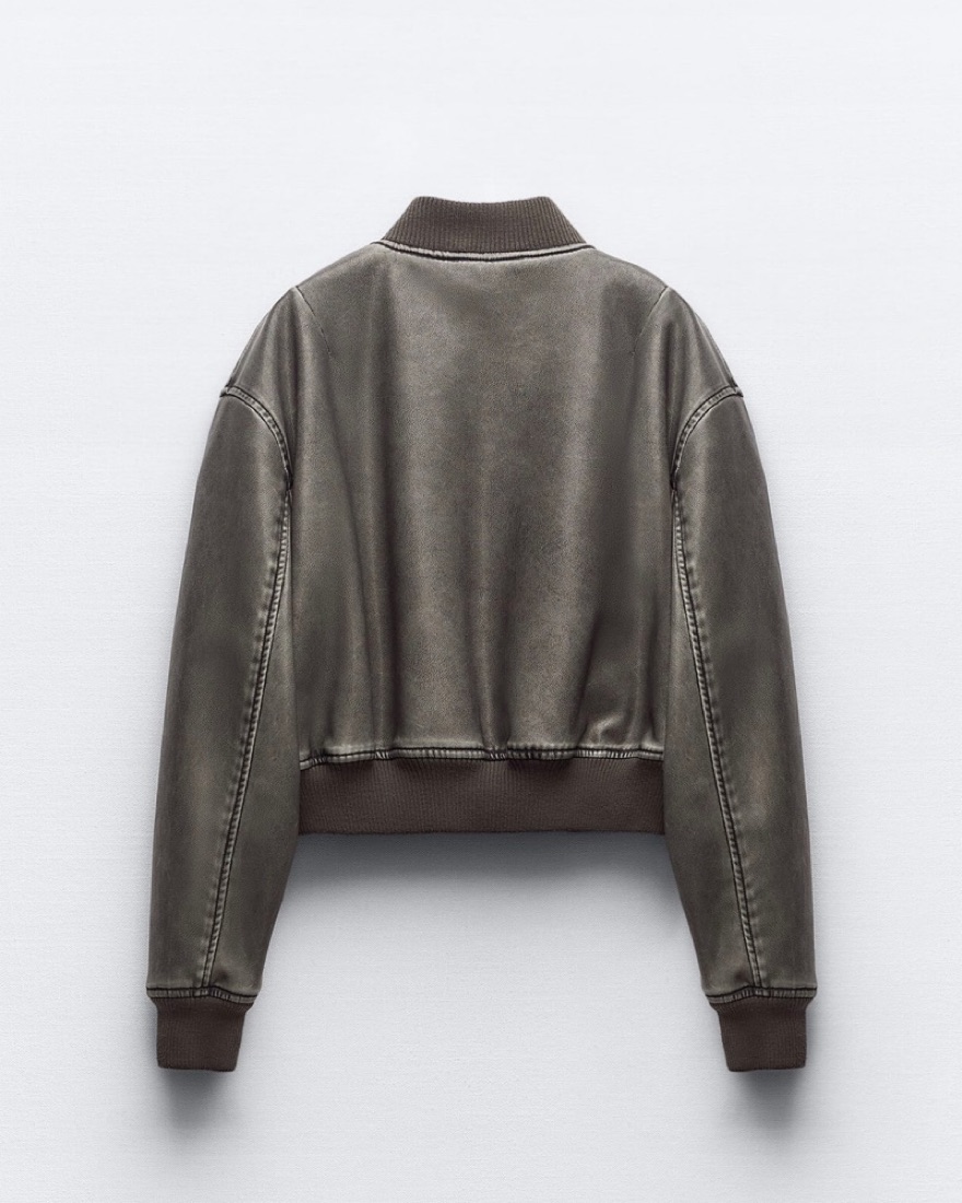 Zara brown leather bomber jacket - Image 2