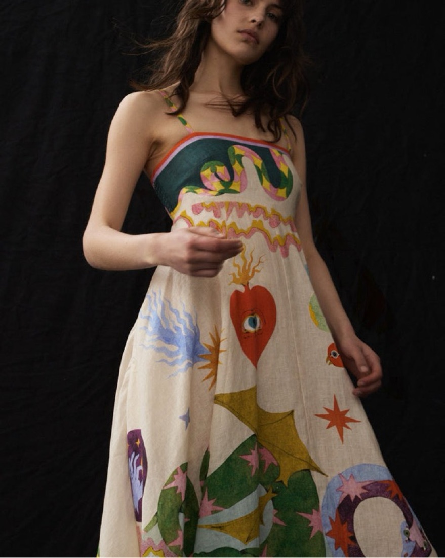 chinese dress ladies Almais Seeker Printed Linen Midi  T