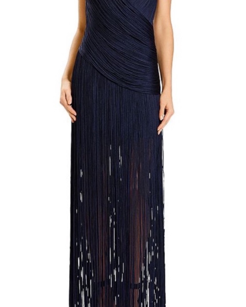 blue dress for baby girl Herve Leger Crystal Embellished Navy Gown