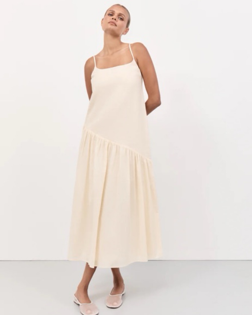 chinese dress ladies Cass White Asym Linen Midi Dress  sarahsrentals