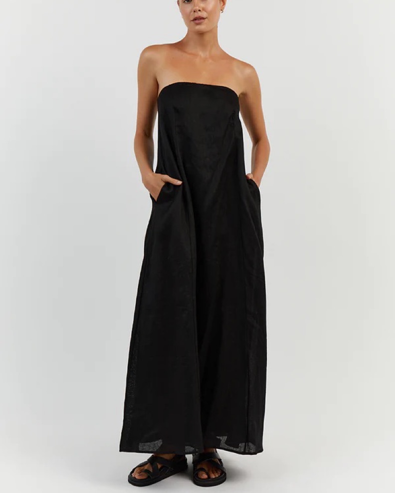 chinese dress ladies SADE BLACK LINEN STRAPLESS MAXI DRESS – SUNMOR