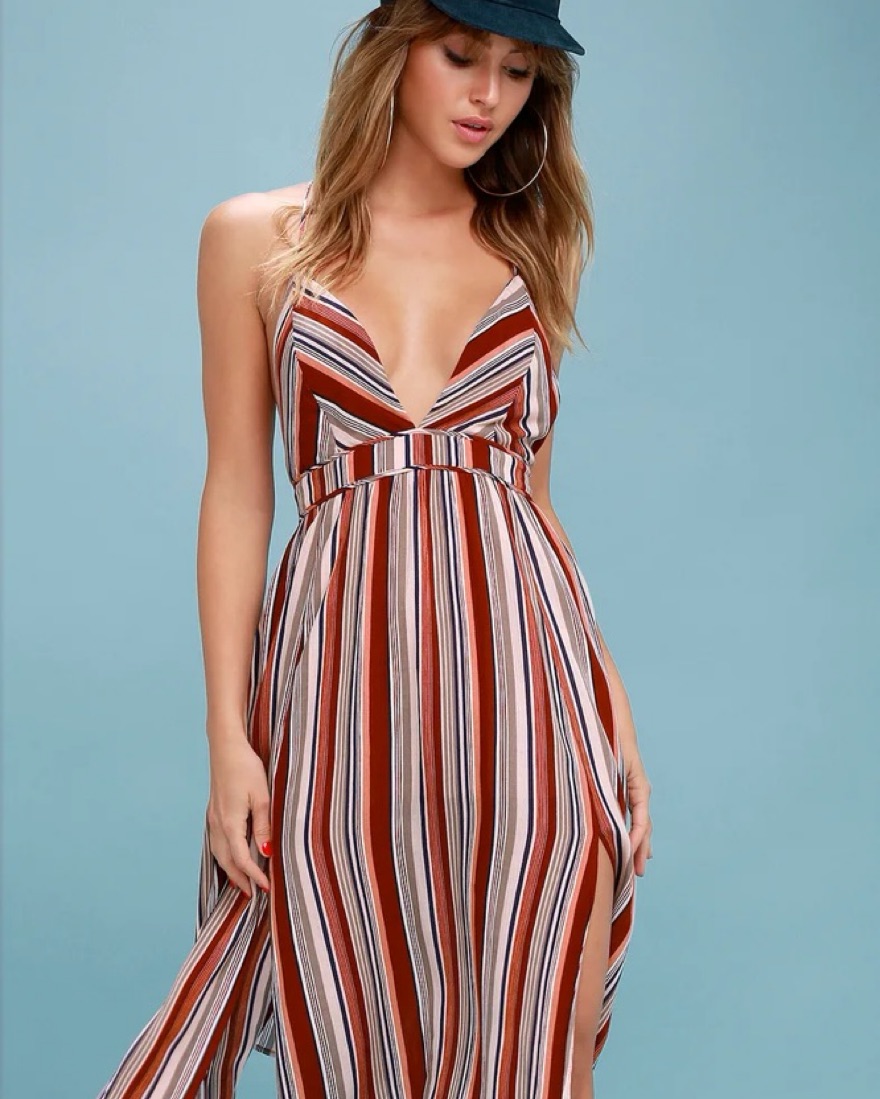Montara Red Striped Backless Midi Dress - Image 3