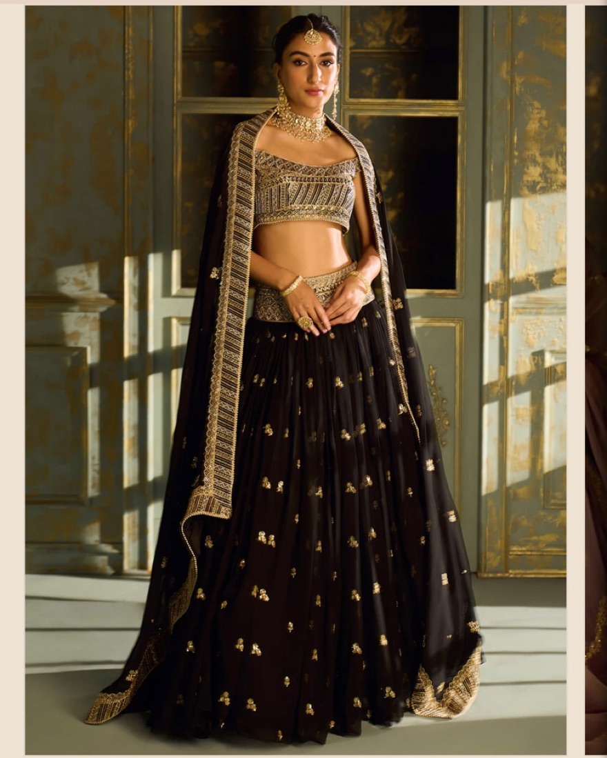 slim fit dress slacks Black and Gold Embroidered Anarkali main image 0