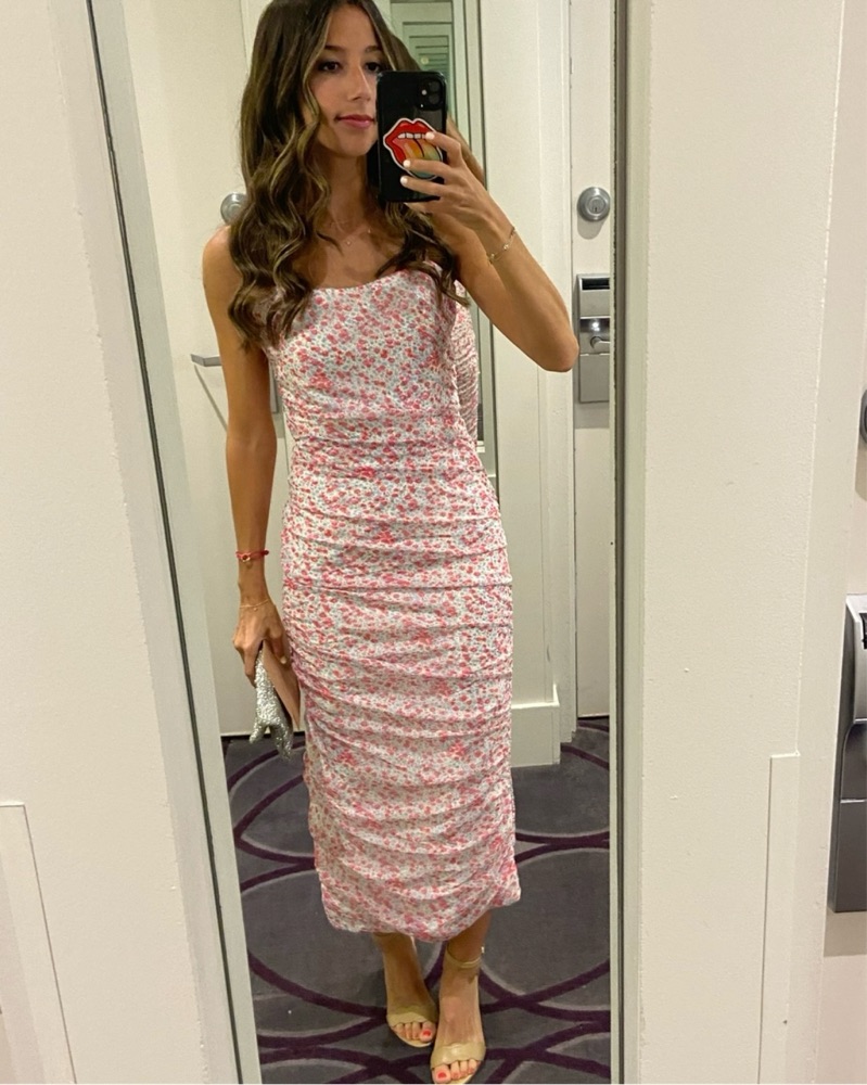 knee length dresses for ladies Bardot Lea Mesh Midi in Light Pink – TrenLend main image 0