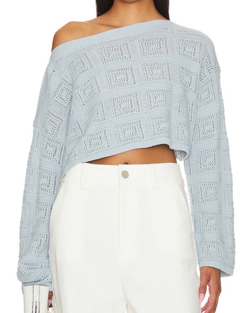 Off The Shoulder Cropped Knit Sweater - Image 1