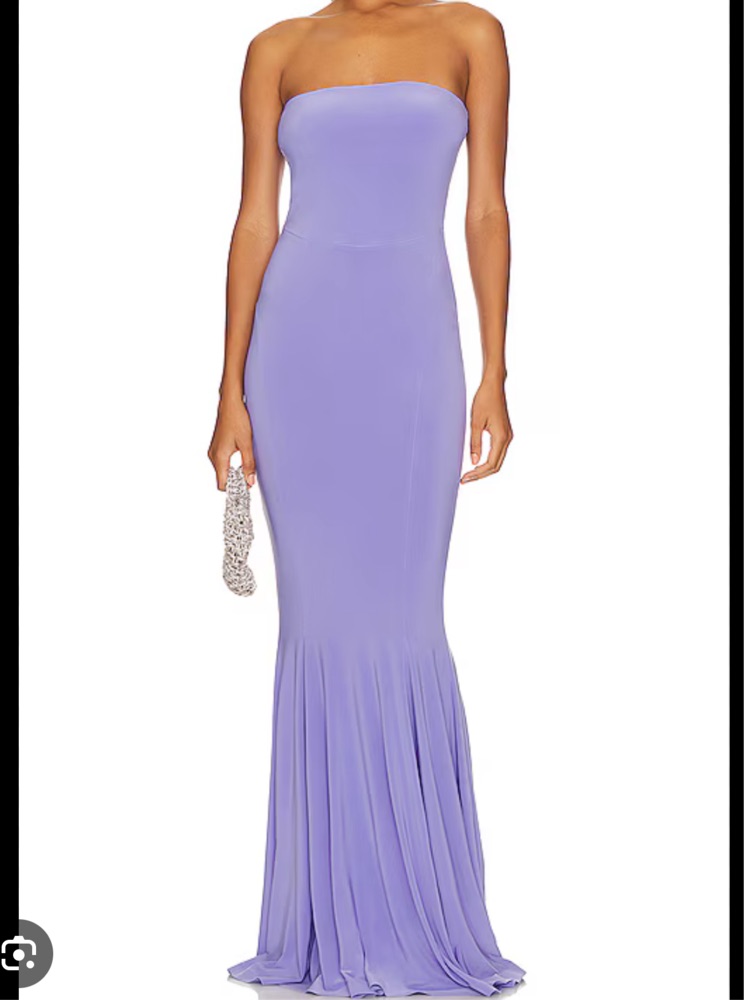 open lace back dress Norma Kamali Off Shoulder Ribbon Sleeve Fishtail Gown