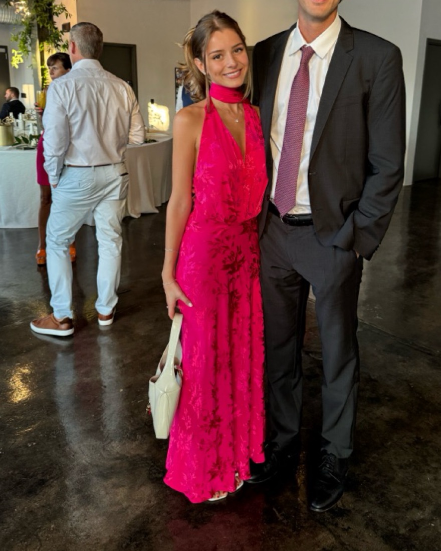 Pink Floral Scarf Neck Dress - Image 1