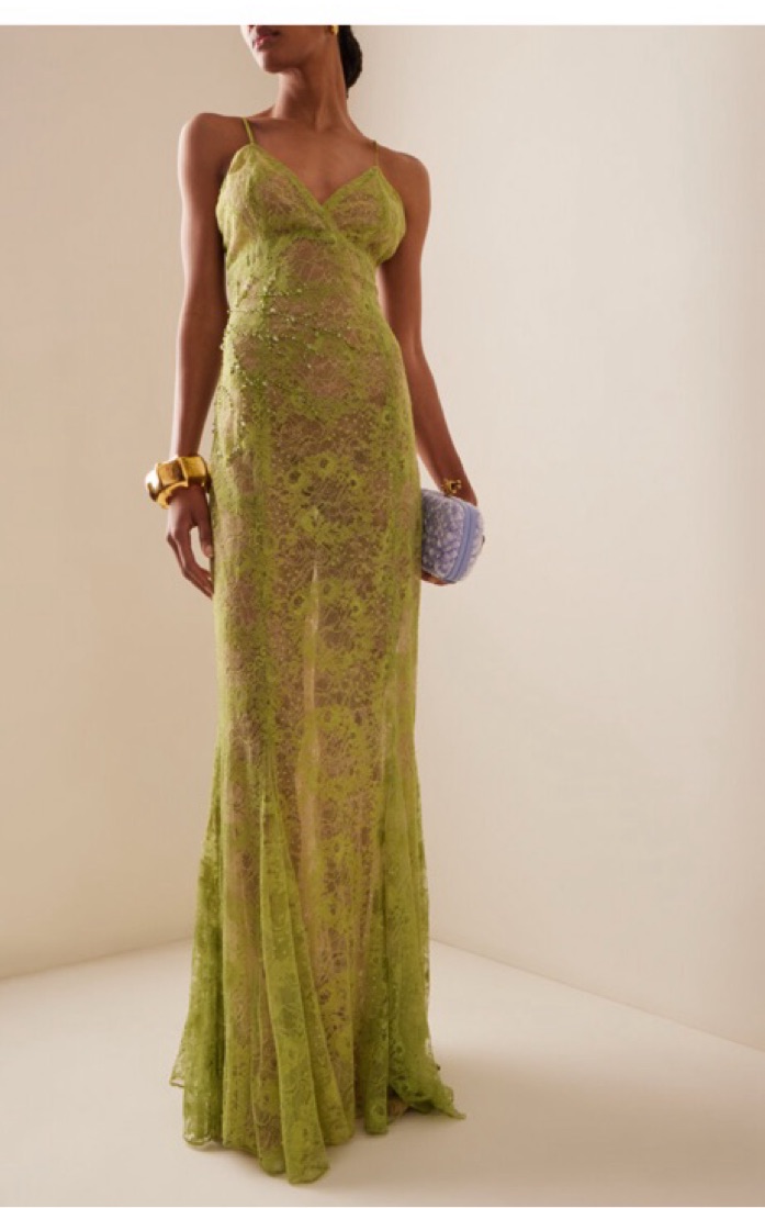 fitted lace wedding dress Elaine Chiffon Beaded Maxi Dress / Green | Meshki main image 0