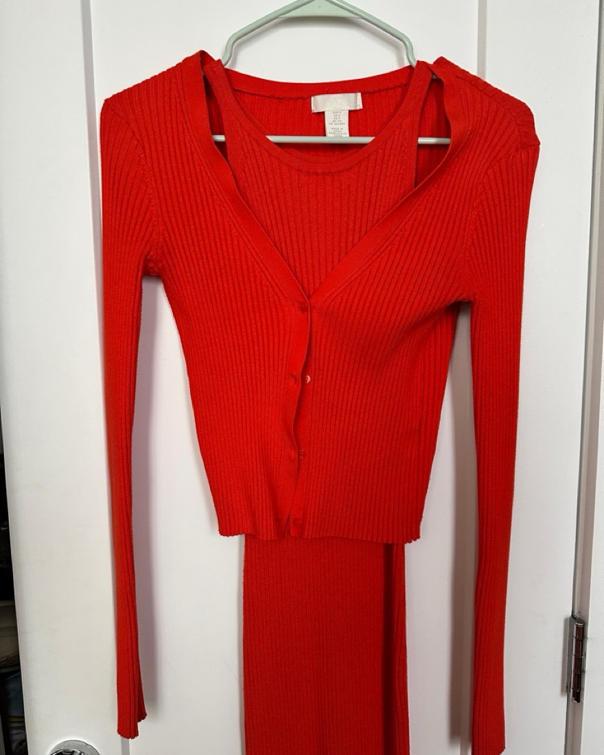 Red Knit Dress With Matching Cardigan   - Image 4