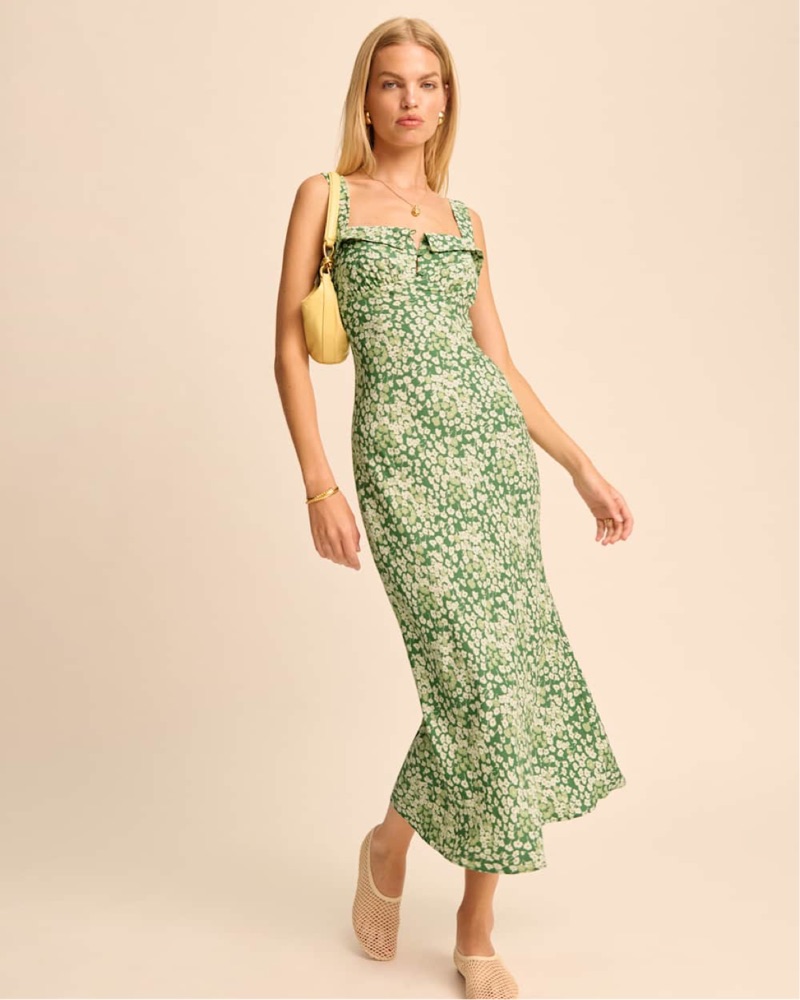 brittany floral midi dress in pink Cotton Blush Pink Floral Midi Sundress with Pockets Blush Pink / Small