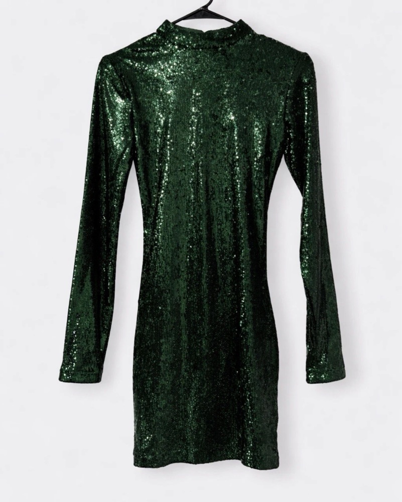 slim fit dress slacks Senora Halter Sequin Mini Dress Dark Green S