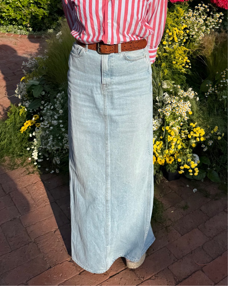 Floor Length Denim Skirt with Slit - Image 2