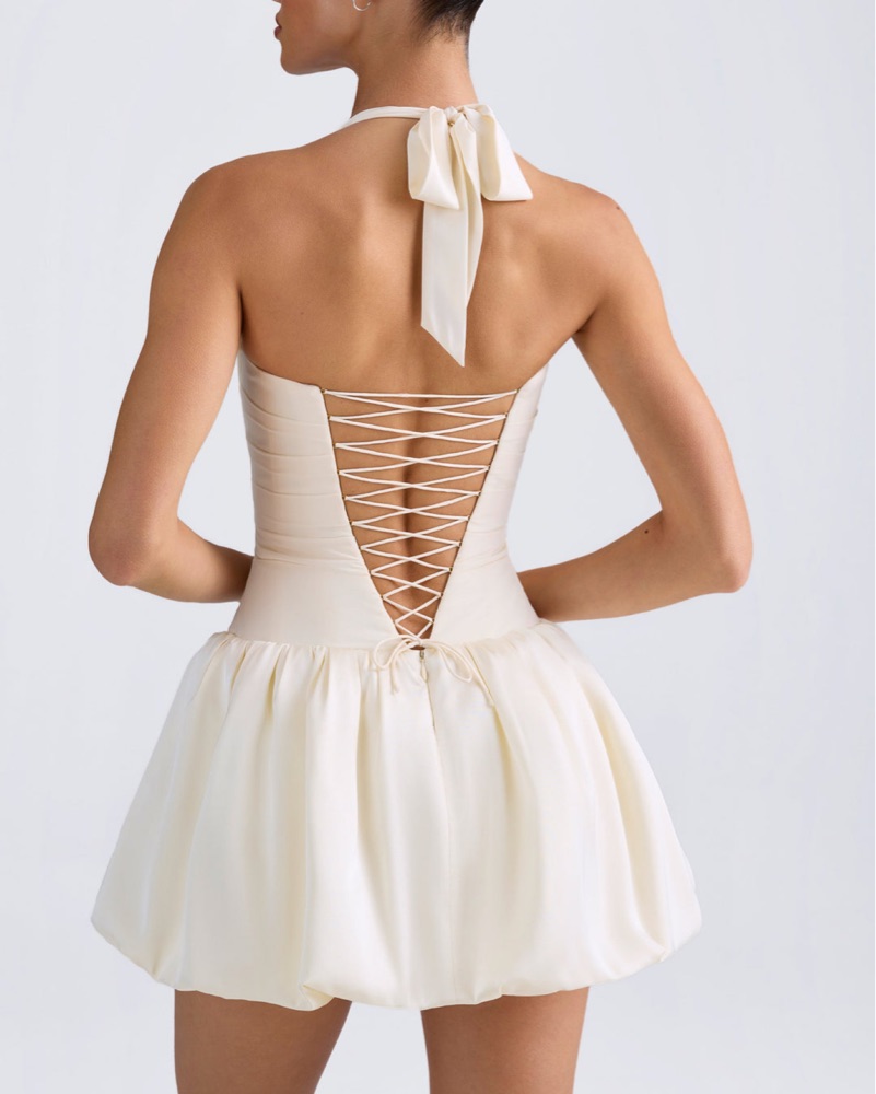 open lace back dress Scene Stealer Bubble Hem Mini Dress White