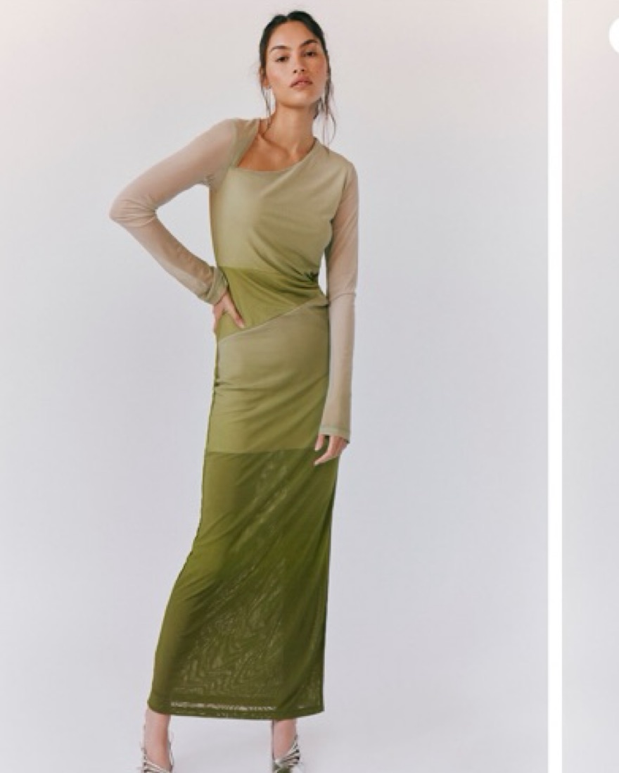 Saemdi Olive Mesh Maxi Dress - Image 1