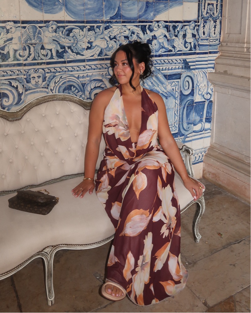 chinese dress ladies Dropped-Waist Strappy Midi Dress in Multicolour Print L / Paradiso