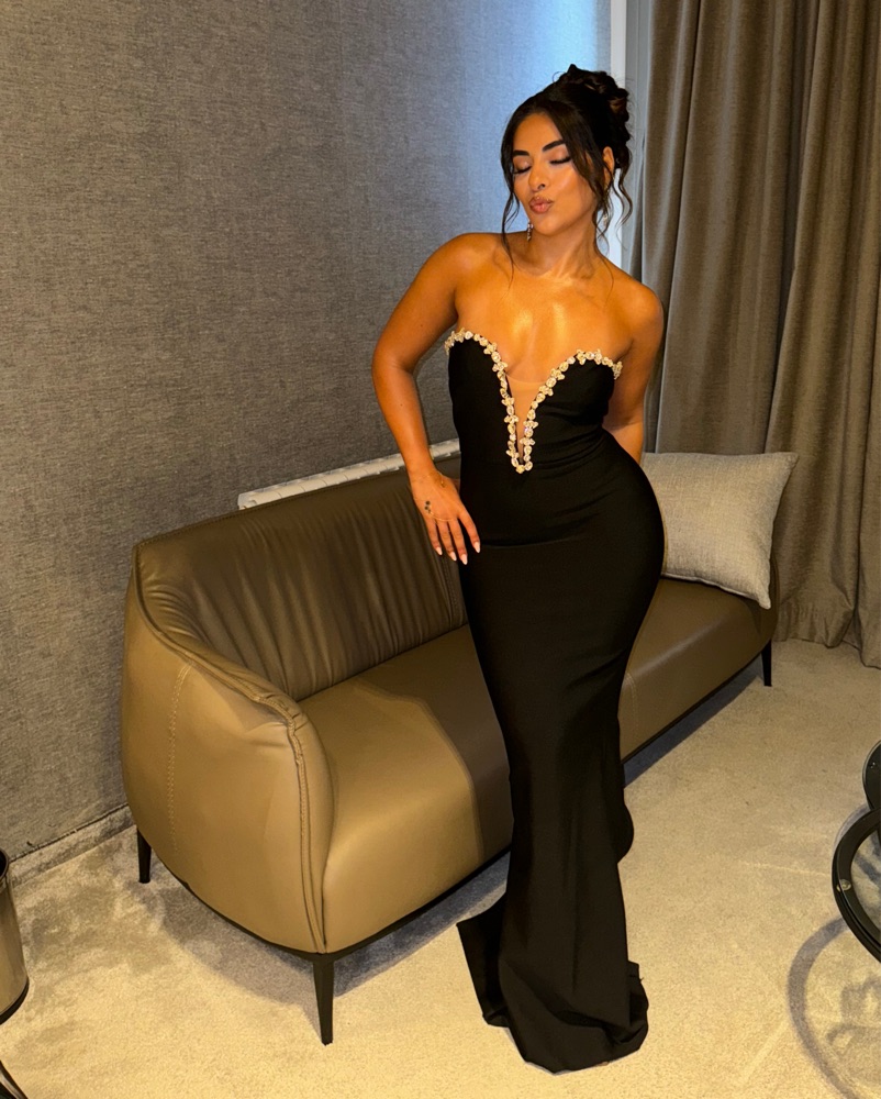 Black gemstone gown by Fashion Nova Luxe - Pickle