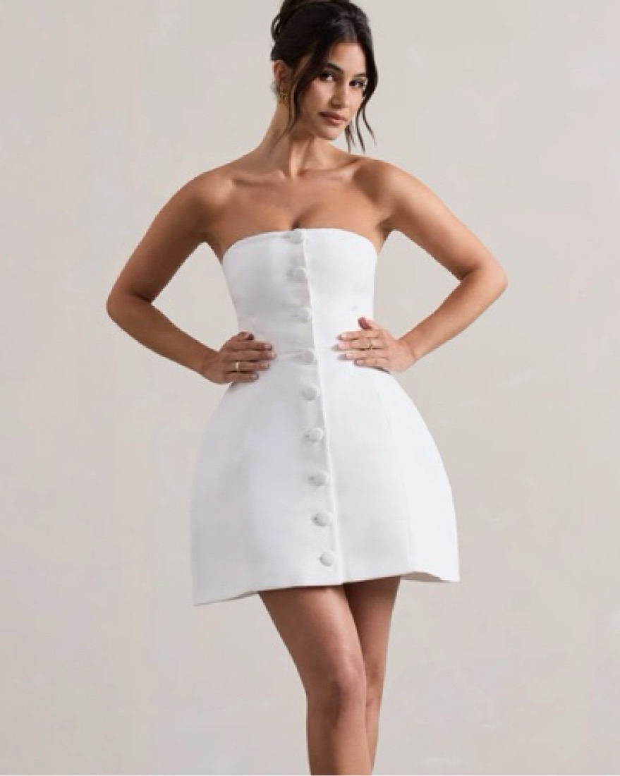 White Bandeau Tailored Button Mini Dress - Image 1