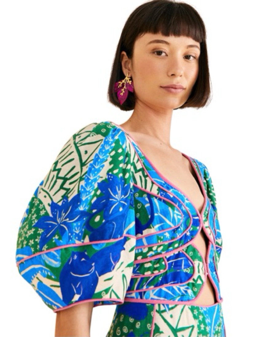 slim fit dress slacks Farm Rio Monstera Linen Midi Dress in Multi main image 1
